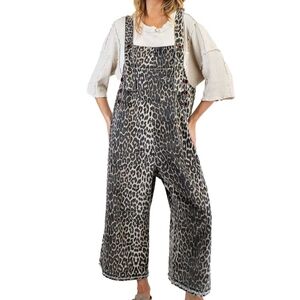Leopard Print Women's Denim Overalls